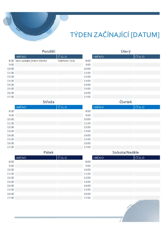 Kalendář schůzek s modrými kruhy blue modern-simple