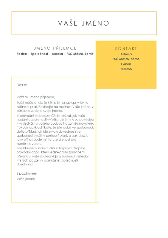 Jasný a přehledný průvodní dopis, návrh od společnosti MOO yellow modern-simple