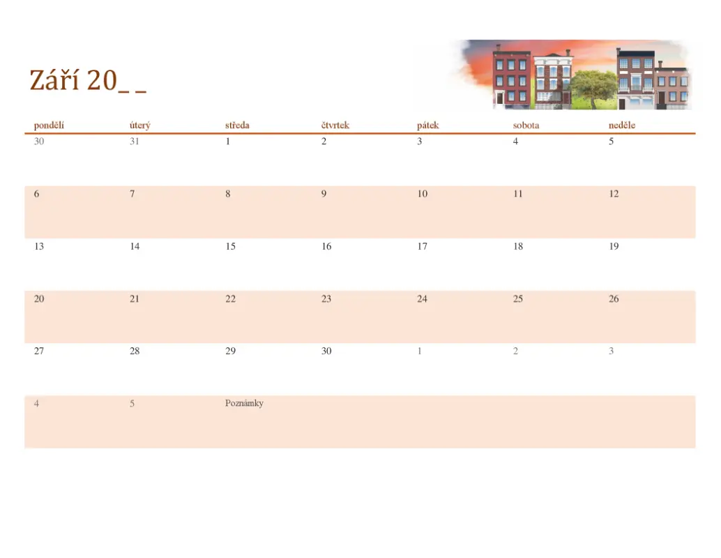 Ilustrovaný kalendář pro libovolný rok s motivy ročních období modern-simple