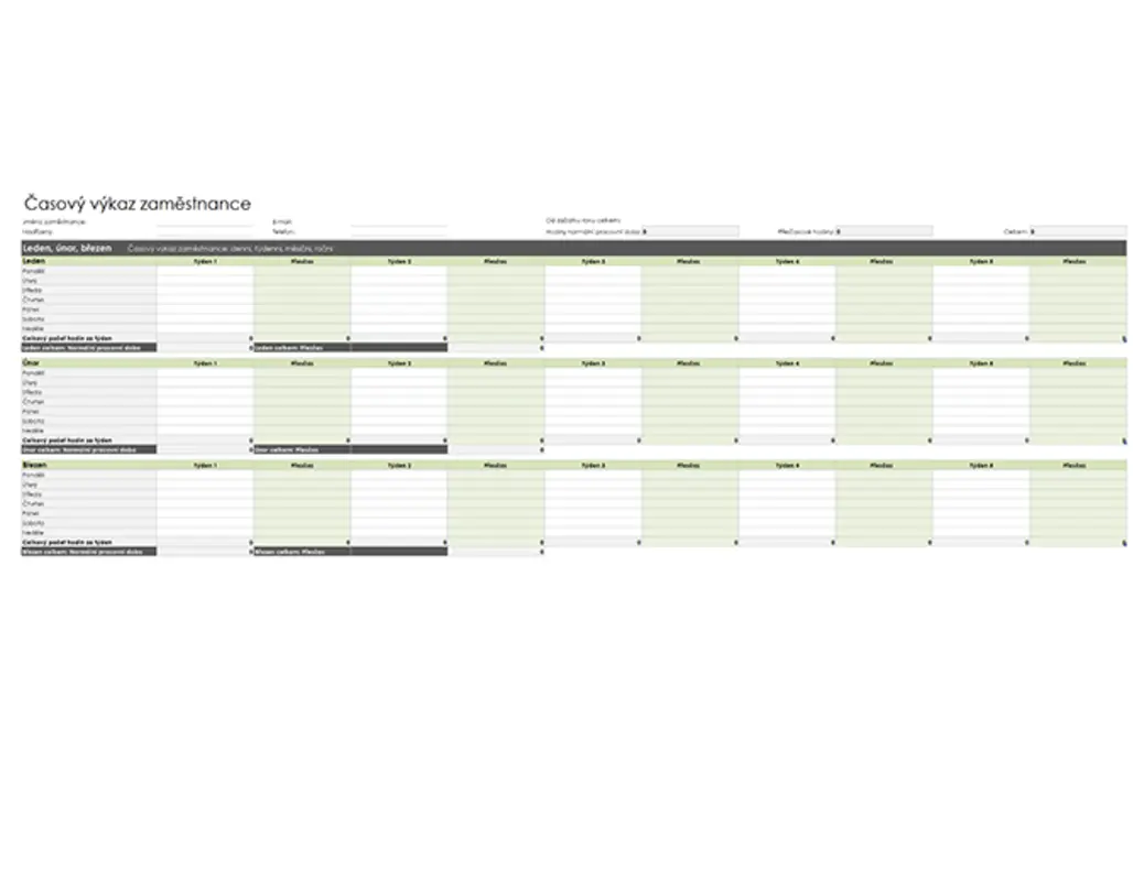 Karta docházky zaměstnance (denní, týdenní, měsíční a roční) green modern simple