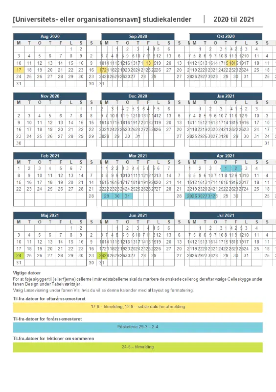 Kalender for studieåret blue modern-simple