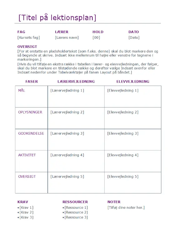 Daglig lektionsplan (farve) purple modern simple