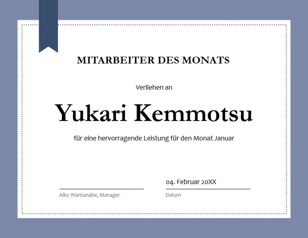 Zertifikat für den Mitarbeiter des Monats blue modern-simple