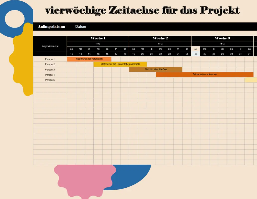 Vierwöchiger Zeitplan für das Projekt brown vintage retro