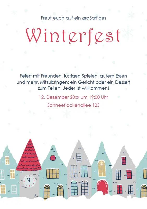 Handzettel für Winterparty blue whimsical-color-block