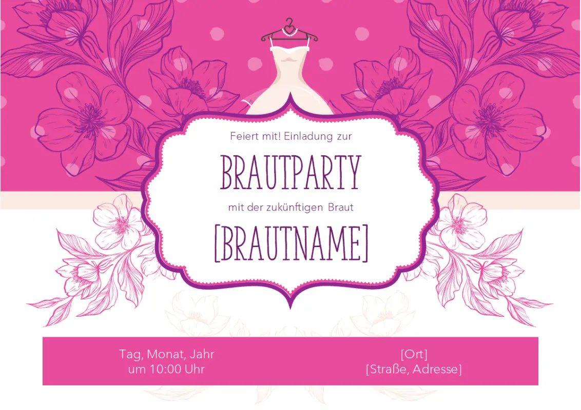 Einladung zur Brautparty mit Blumenmotiv pink vintage-botanical