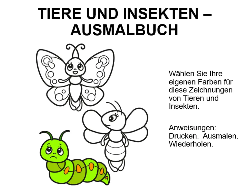 Malbuch mit Tieren und Insekten whimsical color block