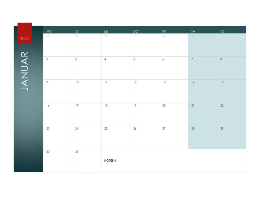 Jahreskalender für ein beliebiges Jahr (Ion-Design) blue modern-simple