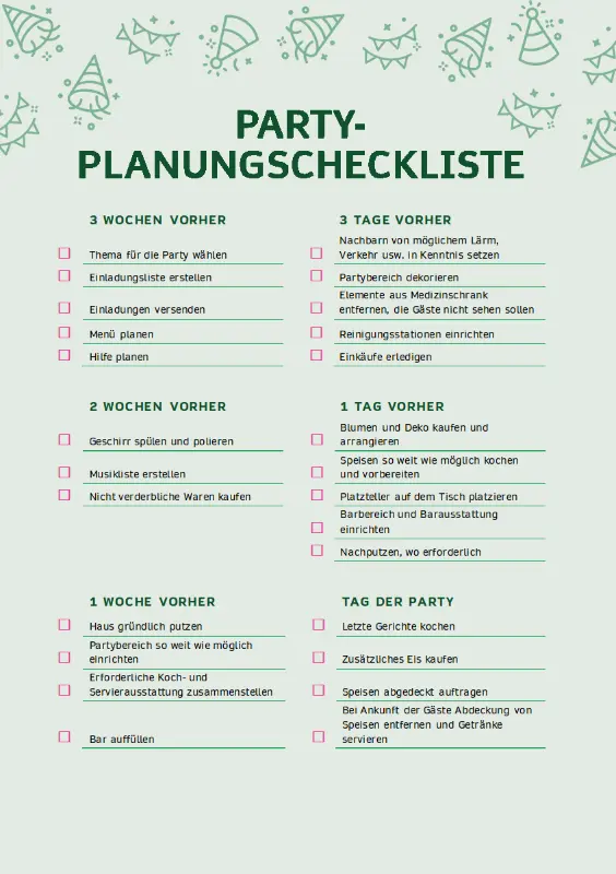 Party-Planungscheckliste green modern simple