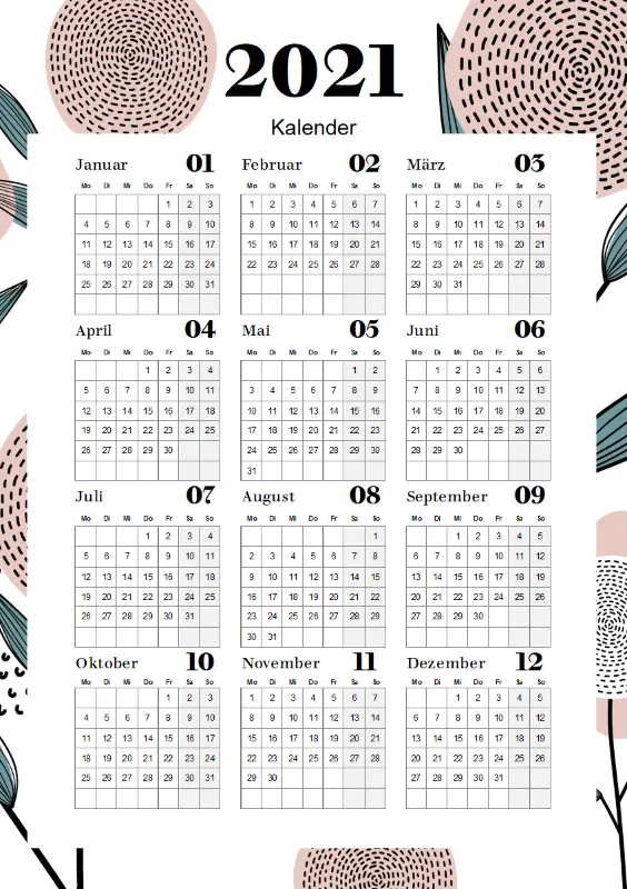 Kalender mit modernem floralen Design pink organic-simple