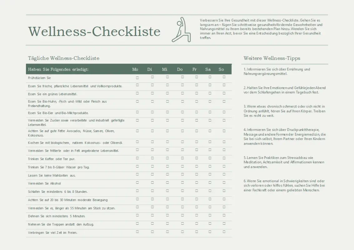 Wellness-Checkliste green modern simple