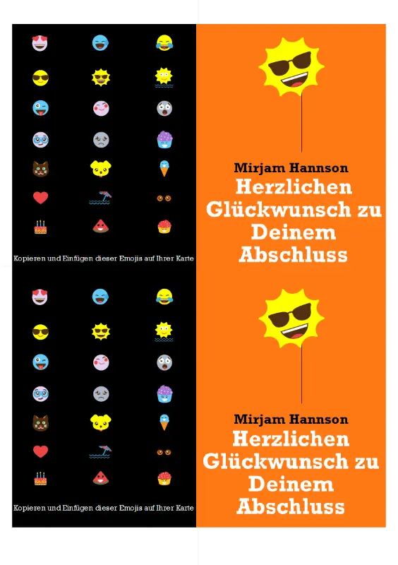Abschlusskarte „Emoji“ orange modern-bold