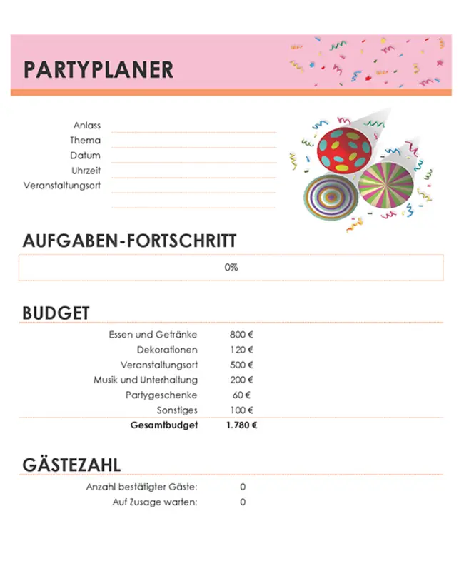 Partyplaner pink modern-simple