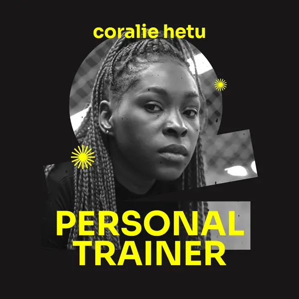 Meet our personal trainer Black bold, contrasted, cutout, photo, modern, duotone