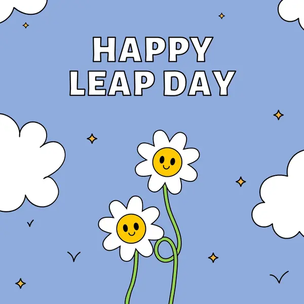 Leap Day celebration Blue retro, simple, illustration, playful, cute, whimsical