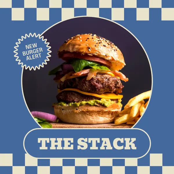 New burger alert Blue retro, monochromatic, checkers, simple, bold, graphic