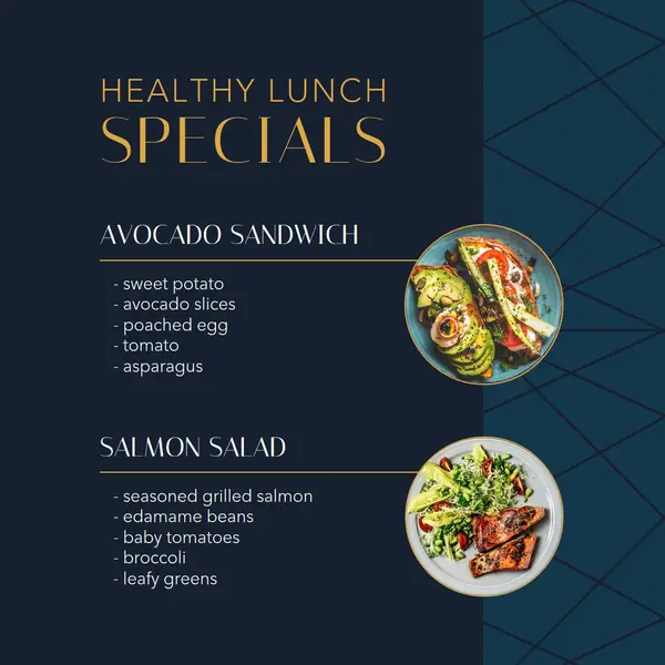 Healthy lunch specials Blue Elegant, Simple, Geometric