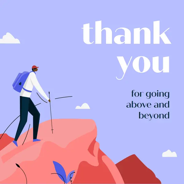 Thank you card to employee Blue Simple, Inspiring, Mountain, graphic, illustration, bold