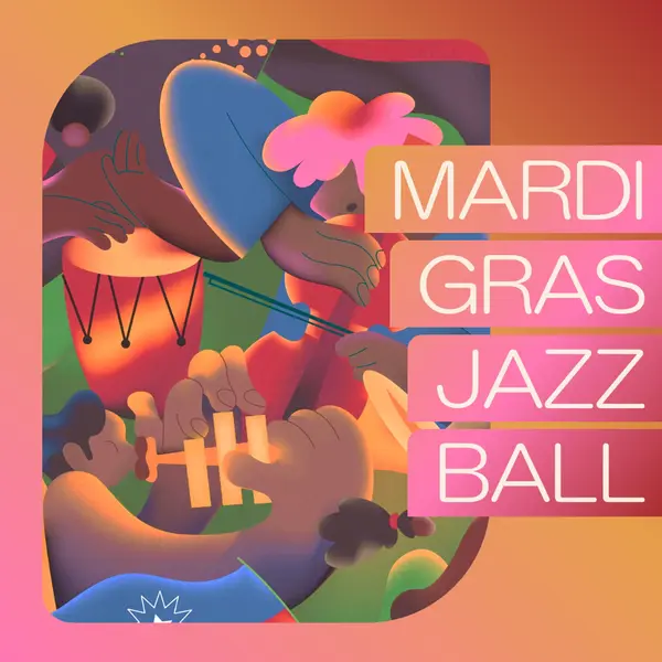 Mardi Gras Jazz Ball invitation Orange dynamic, soft, illustration, graphic, bright, gradient