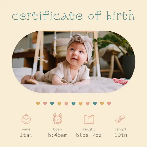 Certificate of birth Yellow simple, delicate, icons, cute, simple, typographic