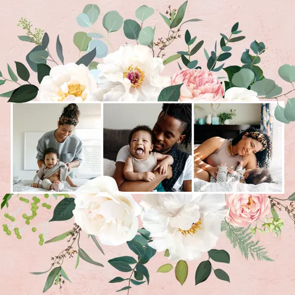 Celebrating our child Pink photographic, floral, collage, botanical, classic, background
