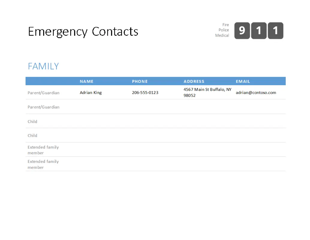 Bold emergency contact list null> modern simple
