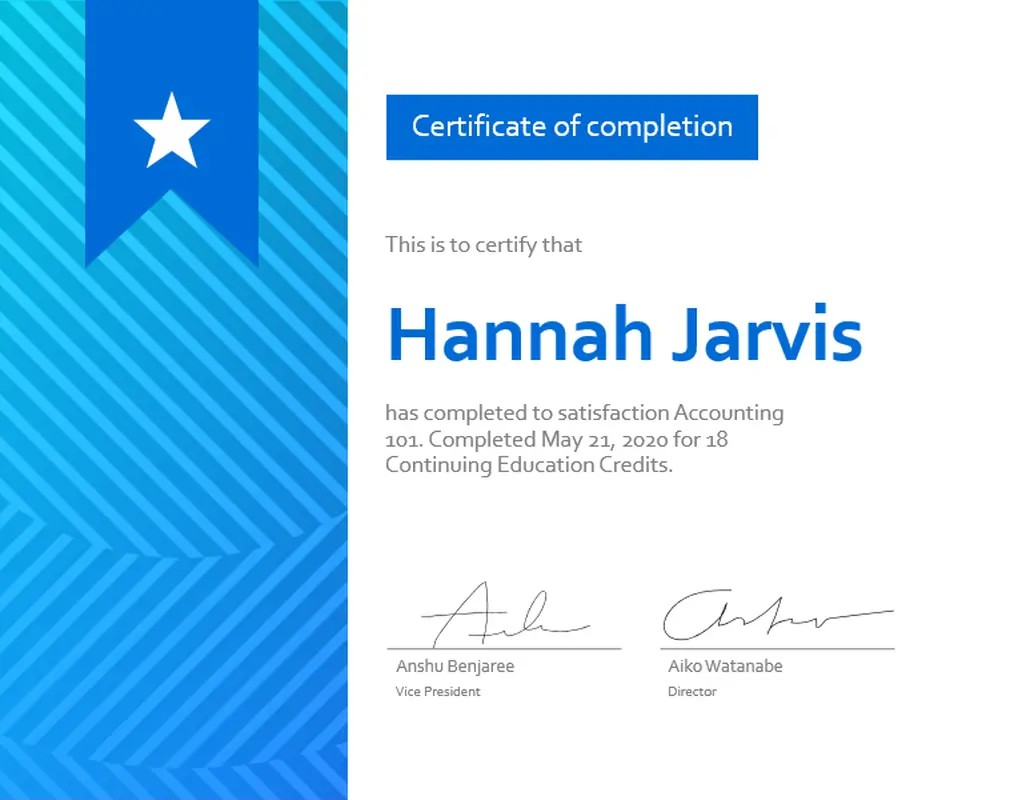 Premium certificate of completion blue modern-geometric