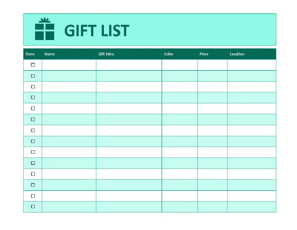 Gift shopping checklist green modern simple
