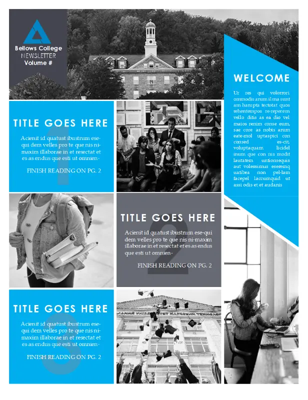 College newsletter blue modern-color-block