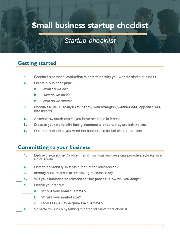 Small business startup checklist blue modern simple