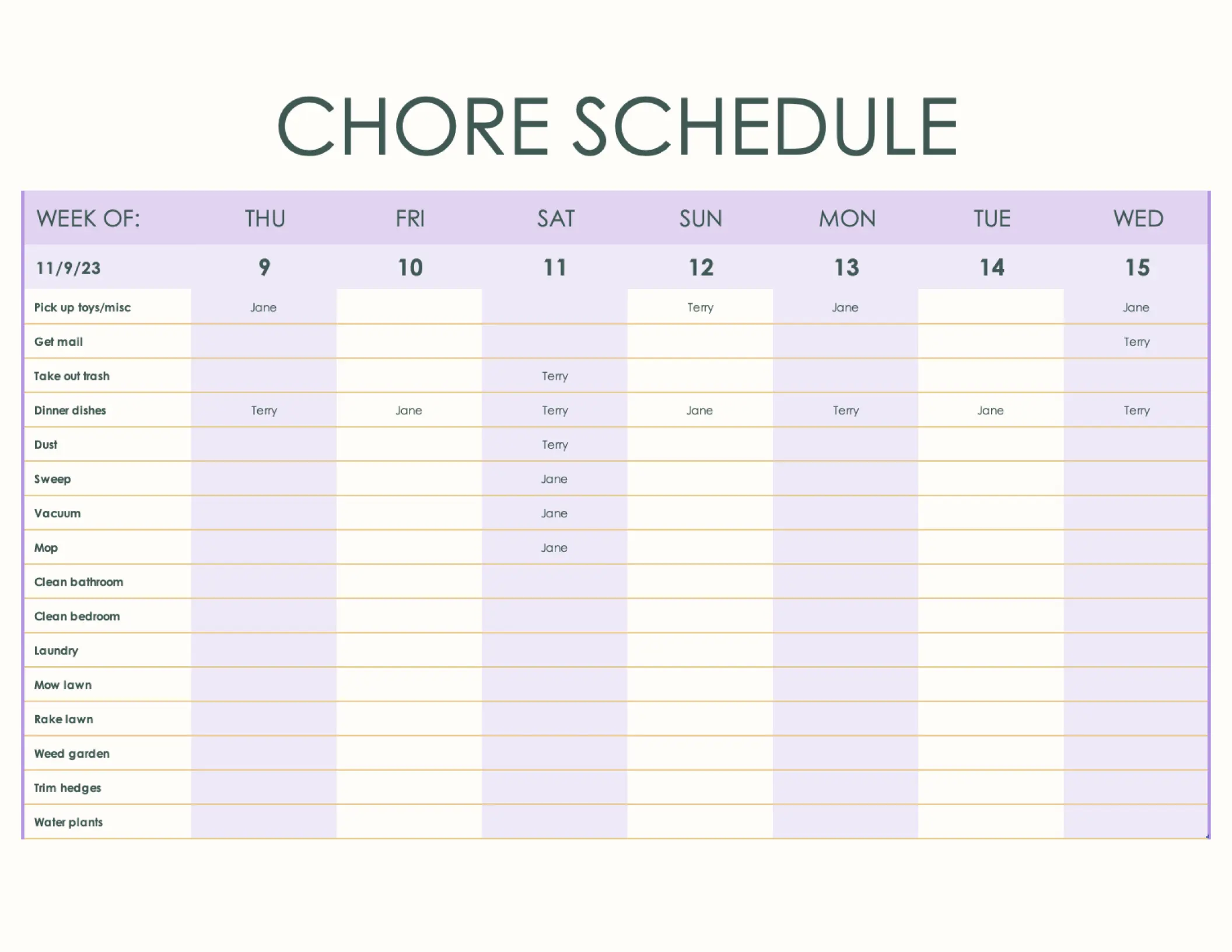 Simple chore schedule modern simple