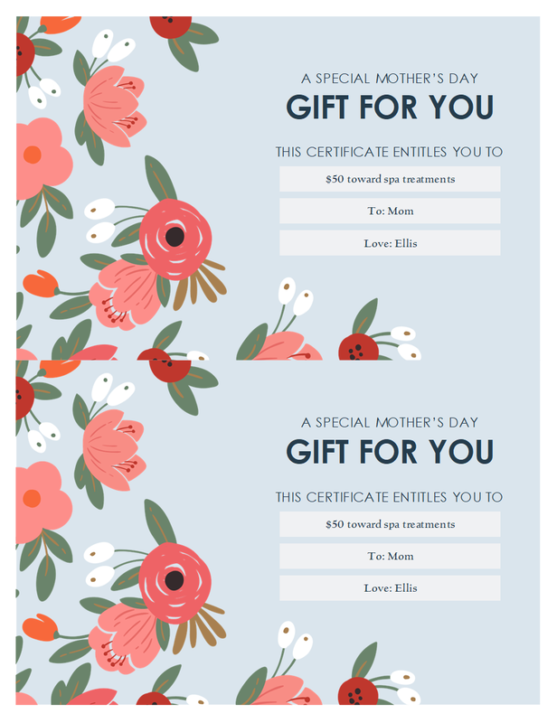 Elegant florals Mother's Day gift certificates organic-simple