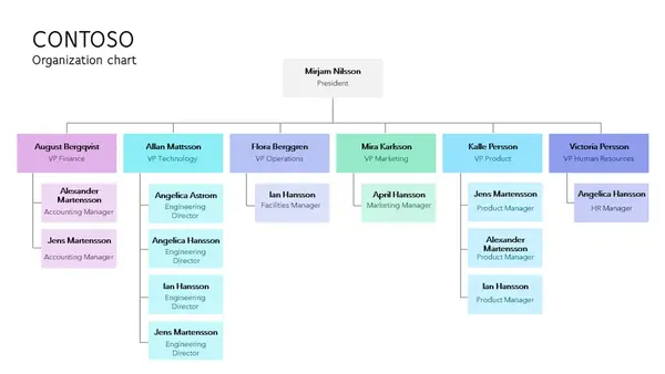 Color-coded organization chart modern-simple