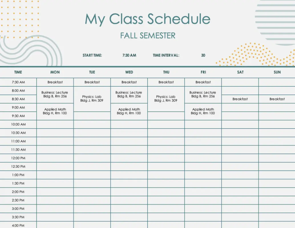 My class schedule blue modern geometric