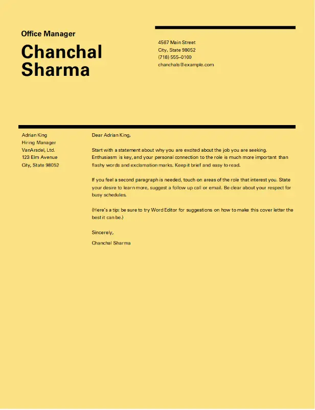 Swiss design cover letter yellow modern simple