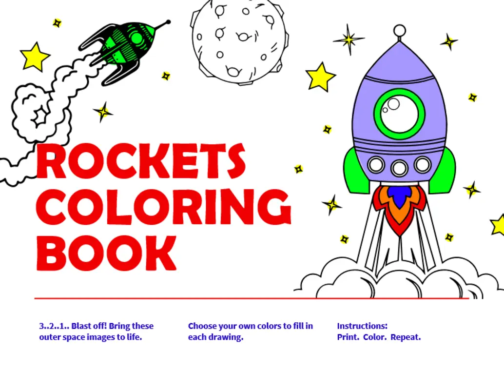 Rockets coloring book whimsical color block