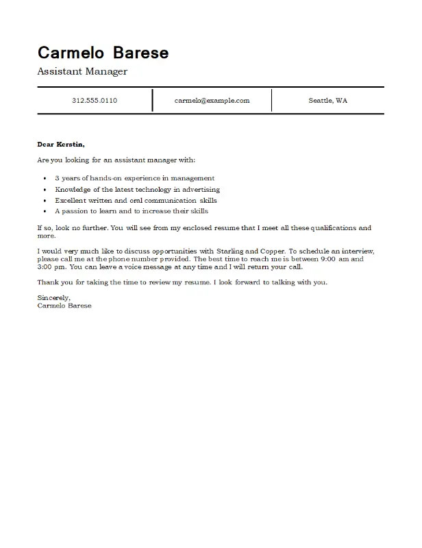 Classic management cover letter white modern simple