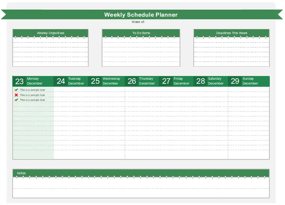 Weekly schedule planner green modern-simple