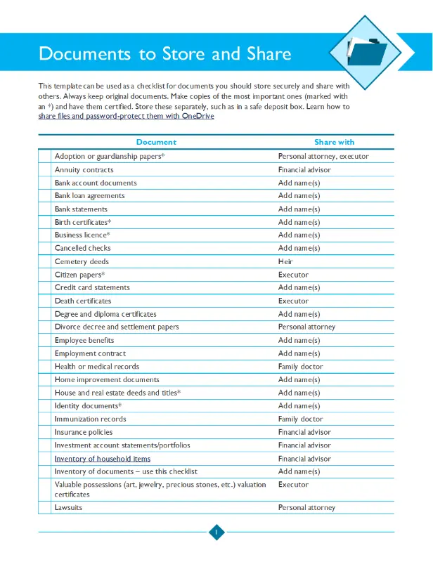 Documents to store and share checklist blue modern simple