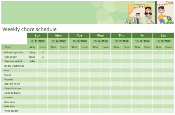Premium weekly chore schedule green modern-simple