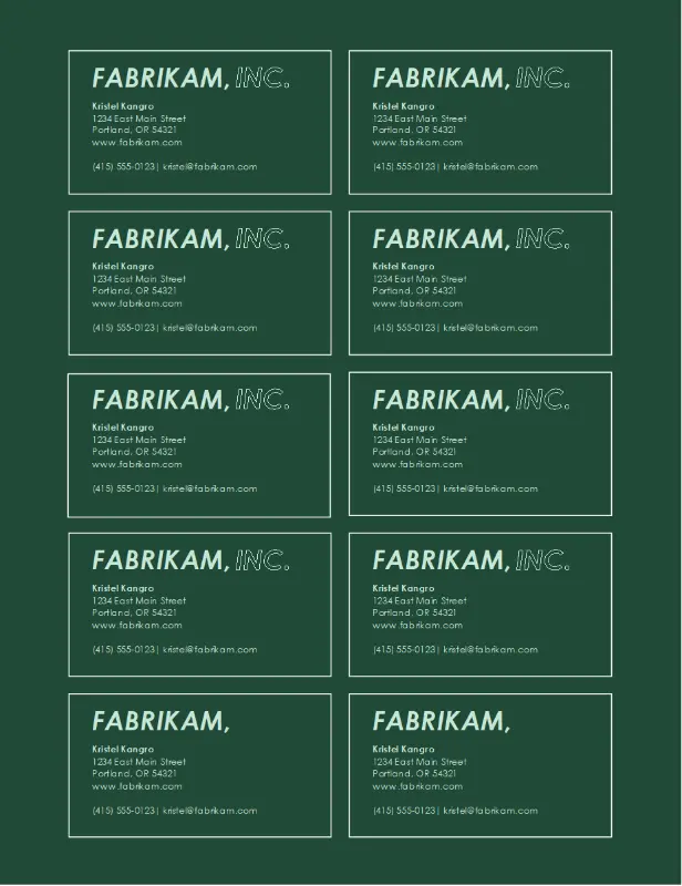 Bold logo business cards (10 per page) green modern bold
