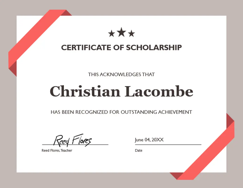 Certificate of scholarship blue modern simple