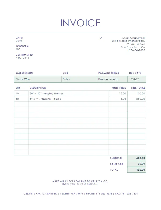 Service invoice (simple lines design document) green modern simple