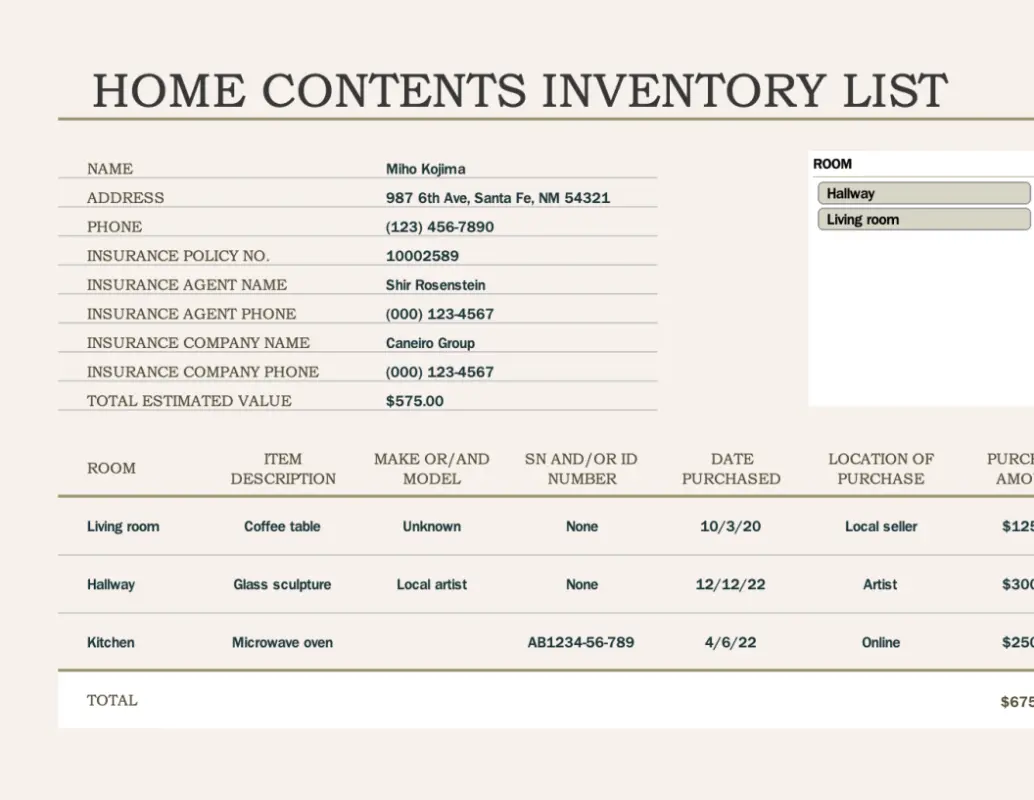 Inventory of home contents brown modern simple