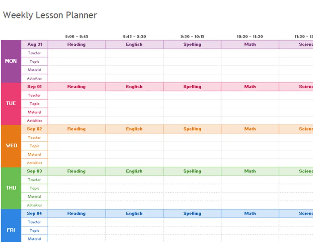 Weekly lesson planner modern simple
