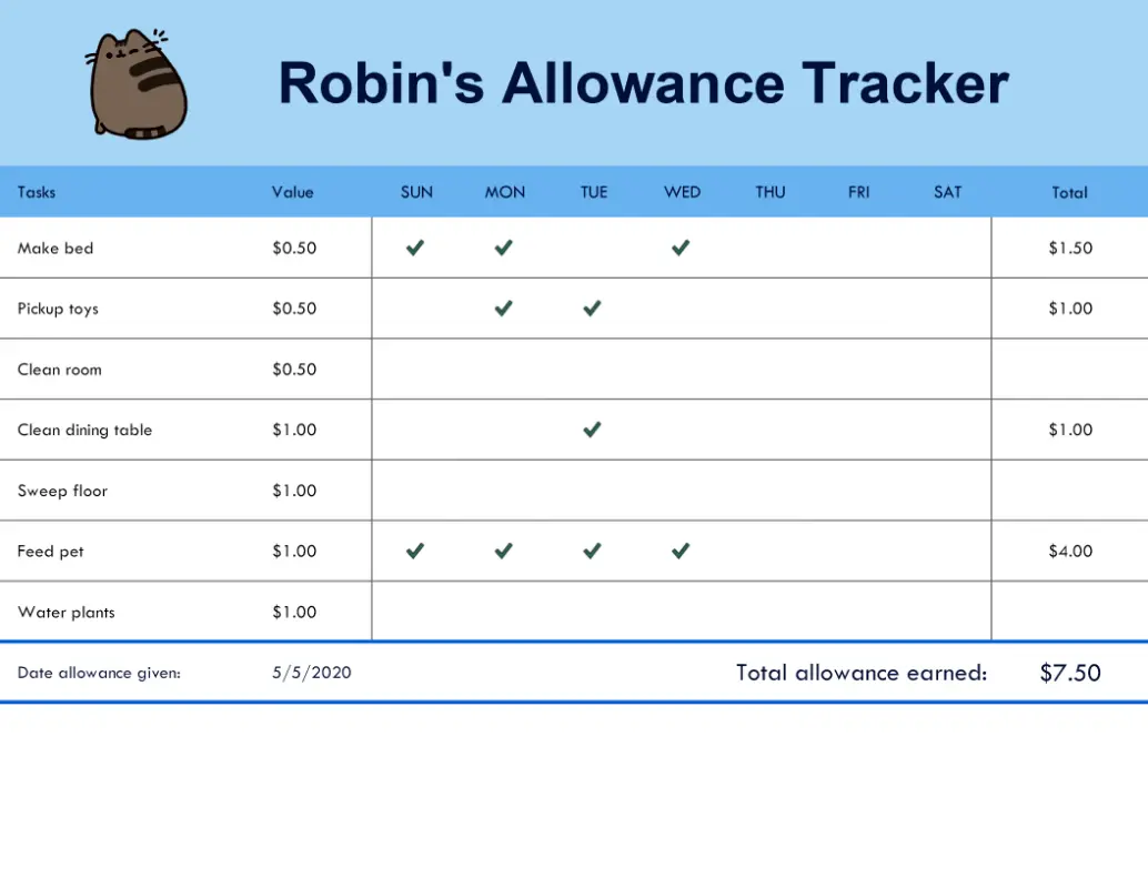 Allowance tracker modern simple