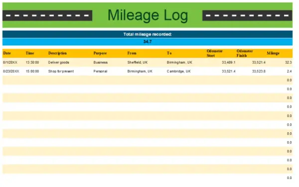 Personal mileage tracker modern simple