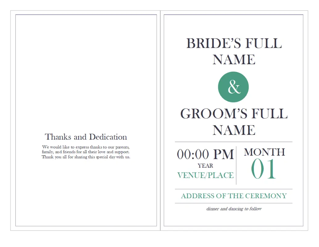 Wedding program template green modern simple