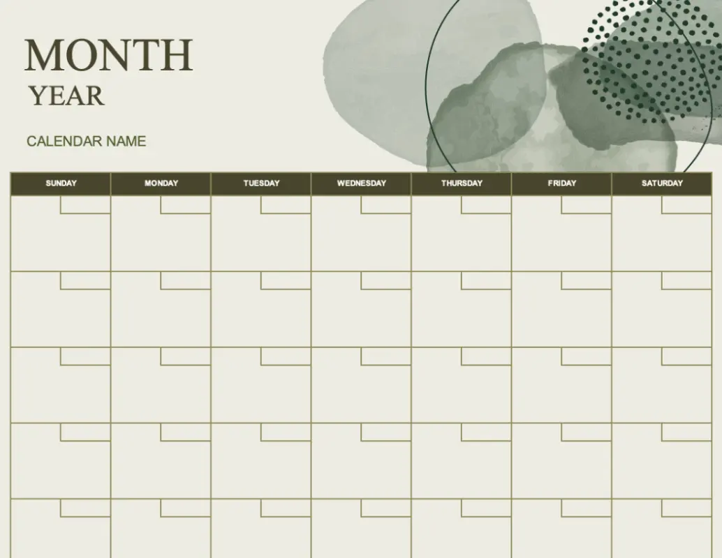 Blank monthly calendar brown organic simple