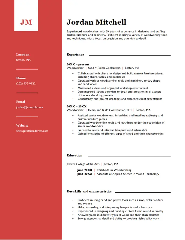 Woodworking resume red modern simple